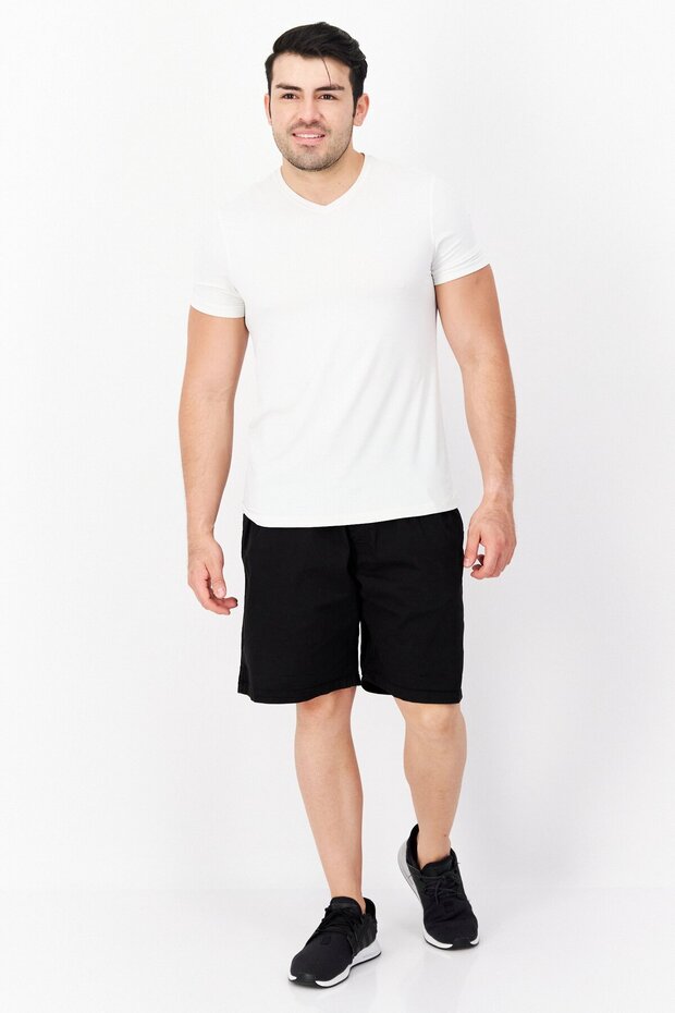 Men Regular Fit Solid Drawstring Basic Shorts, Black - 2