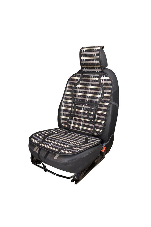 Auto Wicker Bamboo Cushion Front Black Double Set with Lumbar Support Anti-Sweat Wf-1819-Bk