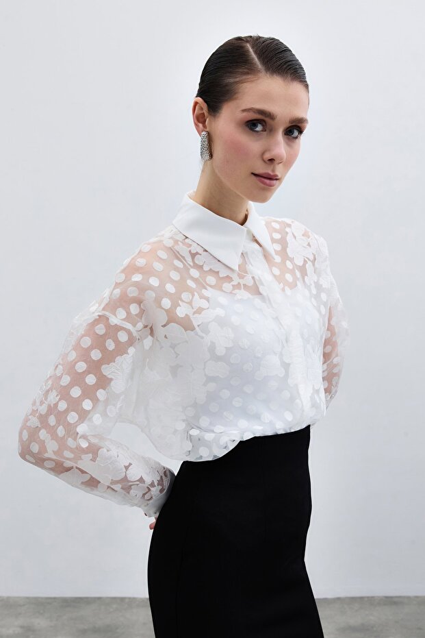 Self Patterned Shirt - Ecru - 1