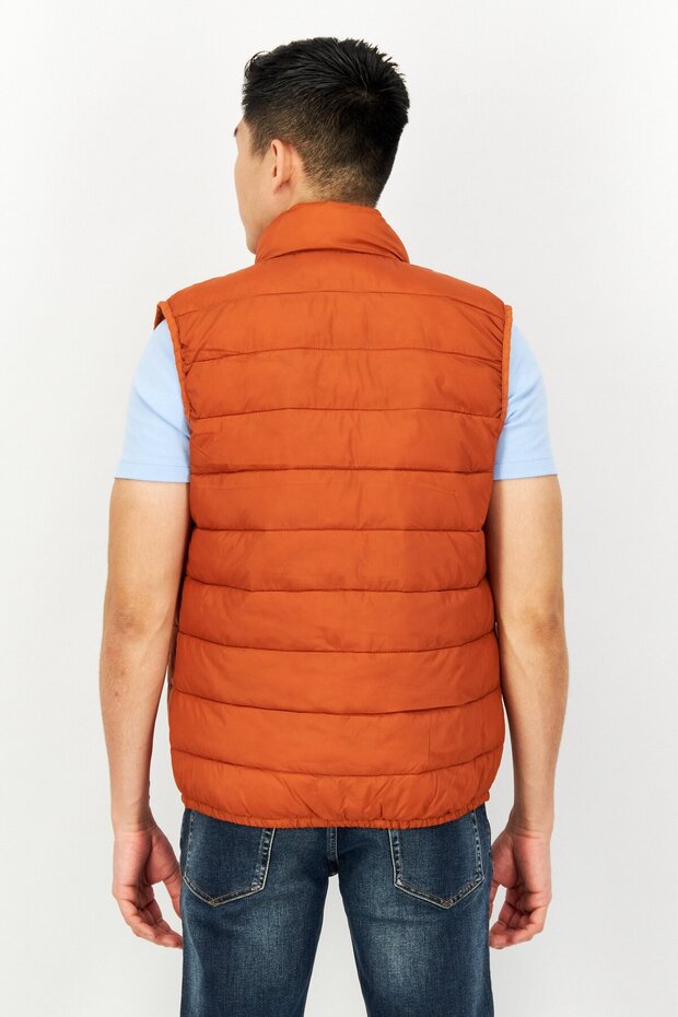 جاكيت رجالي منفوخ سادة، برتقالي - 3