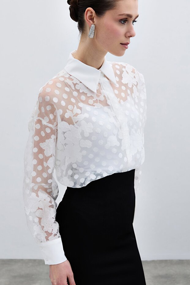 Self Patterned Shirt - Ecru - 5