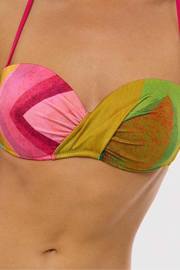 4610 Mavi Fuşya Desenli Straplez Bikini Takımı - 3