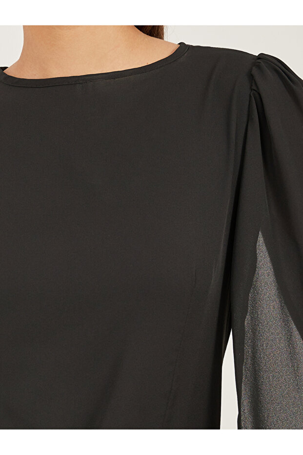 Solid Round Neck Cape Sleeve Blouse - 4
