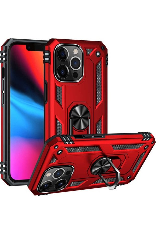 iPhone 13 Pro Max Case Magnetic Vega Cover with Ring Red + Glass Screen Protector