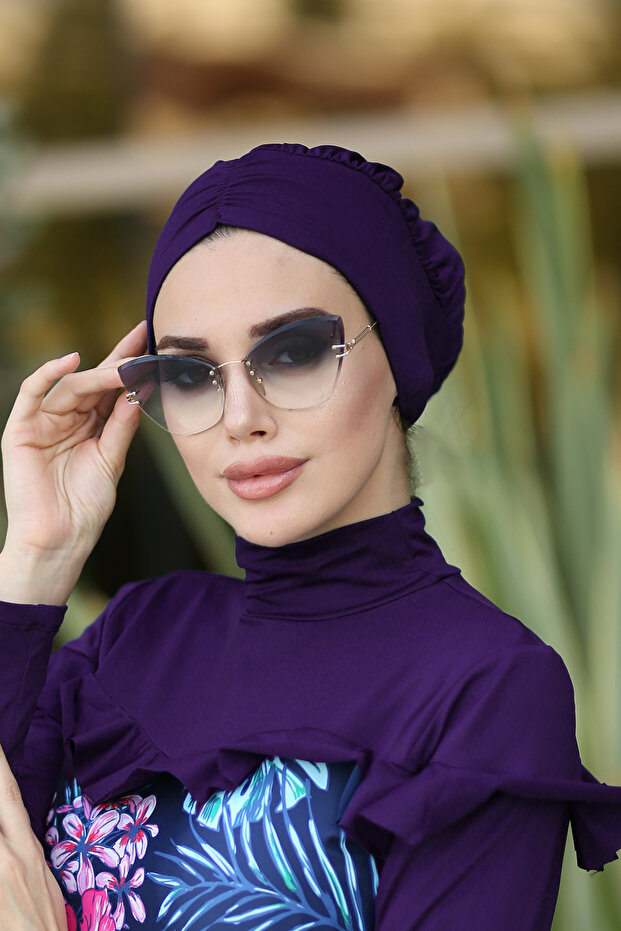 قبعة سباحة بحريّة برباط قابل للتعديل R-1001 أرجواني