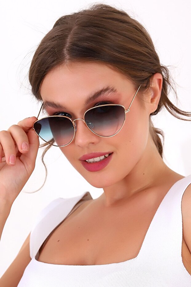 Edu Cat Metal Gold Blue Gradient Sunglasses