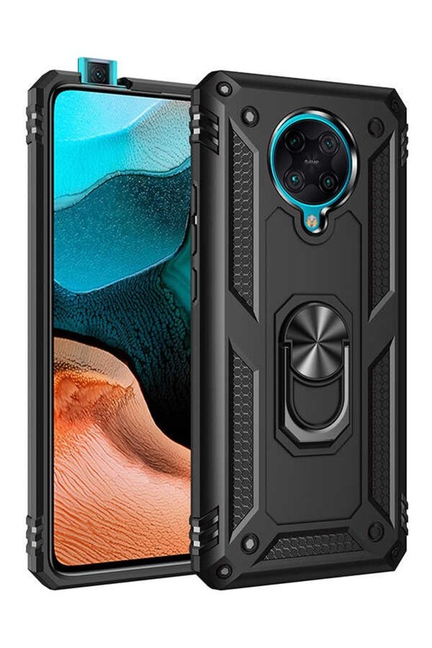 Case for Redmi K30 Pro Case with Ring Magnetic Vega Cover Black + Nano Screen Protector