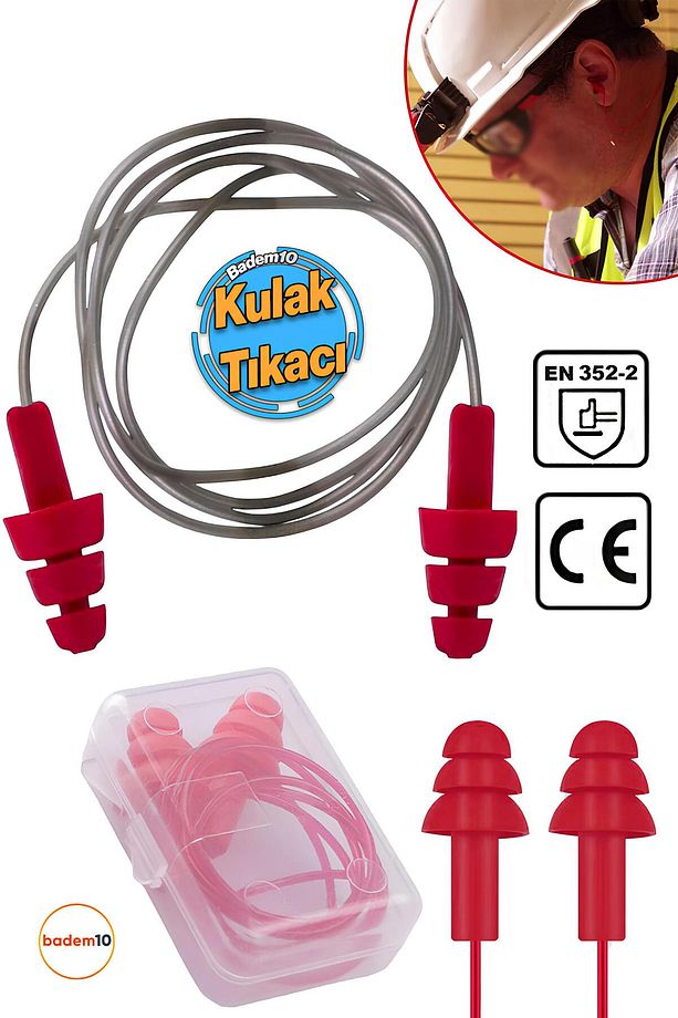 Kulak Tıkacı 23 Db Yıkanabilir İpli Tıkaç TPE Gürültü Ses Önleyici Yüzme Su Kaçma Kulak Koruyucu - 1