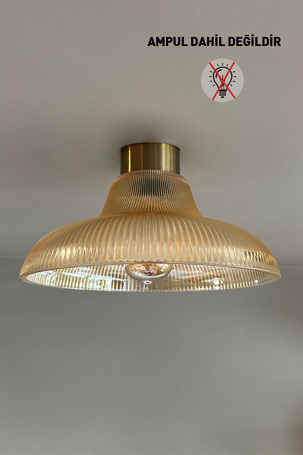 Stark Cam Bal Rengi Tekli Avize Plafonyer Retro Sarkıt Lamba Salon Aydınlatma - 5