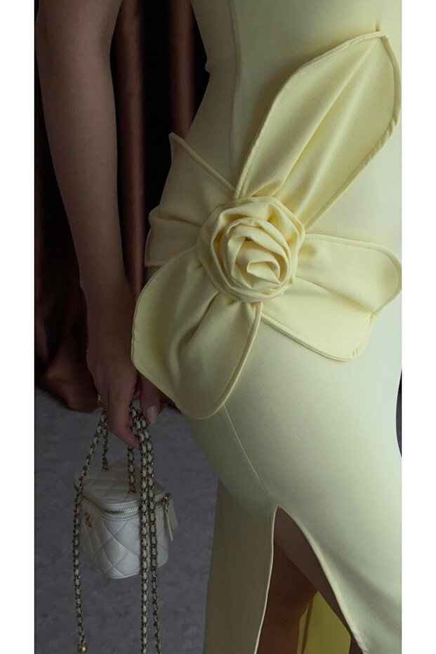 Çiçekli Sarı Elbise - 3