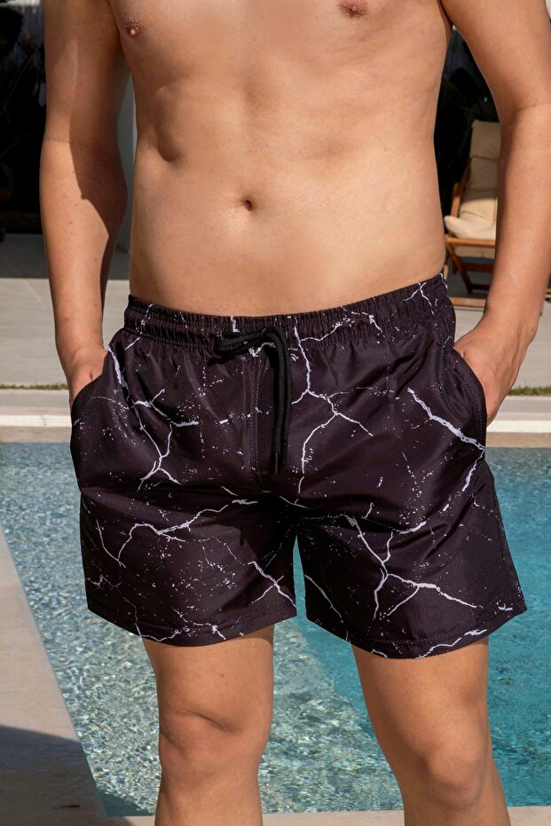 Men's Quick Dry Pocket Patterned Swim Shorts-25122