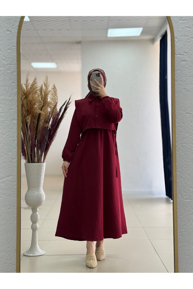 Liyan Waist Elastic Vest Dumbbell Dress-Mf1750 Burgundy