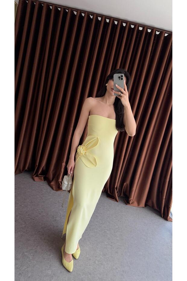 Çiçekli Sarı Elbise - 5