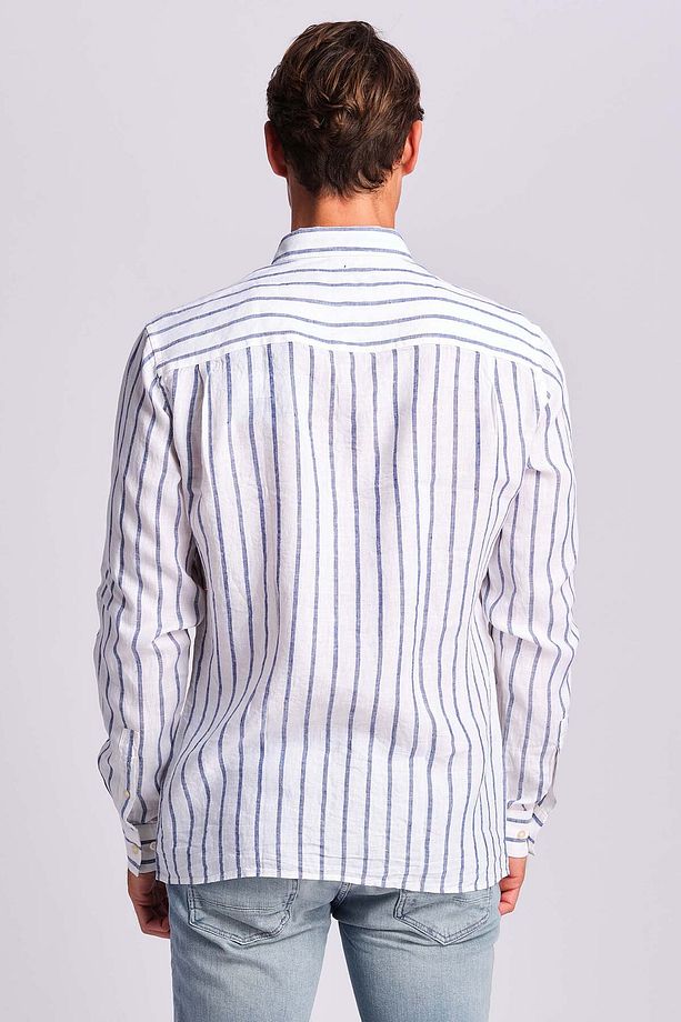 Çizgili % 100 Keten Relaxed Fit Logo Detaylı Gömlek Erkek GÖMLEK RMM027000018 24971 - 3