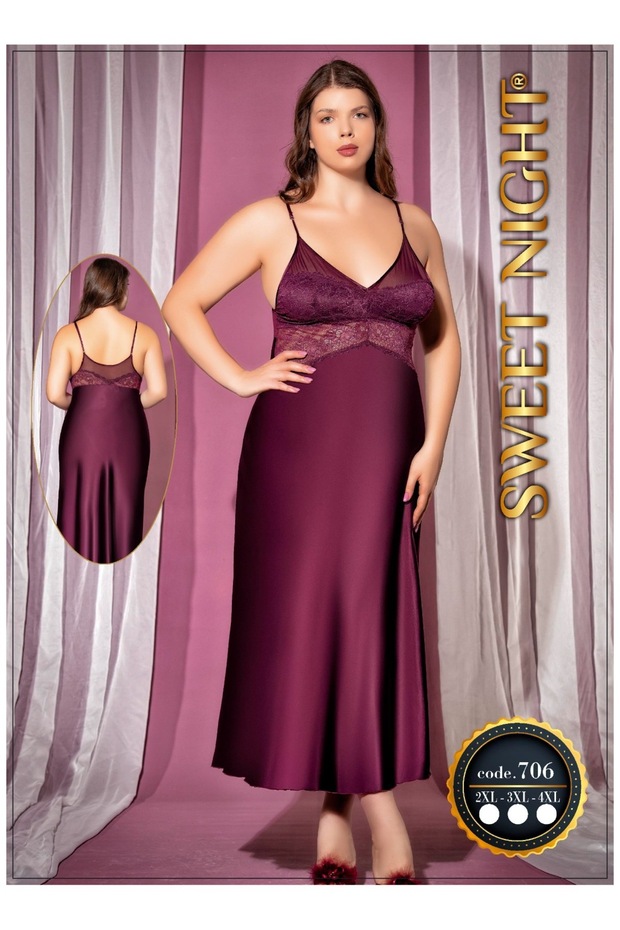 Battal Large Size Satin Nightgown, 2XL 3XL. 4XL Plus Size Long Length Women's Nightgown