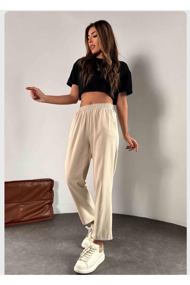 Elastic Waist Gabardine Women's Trousers