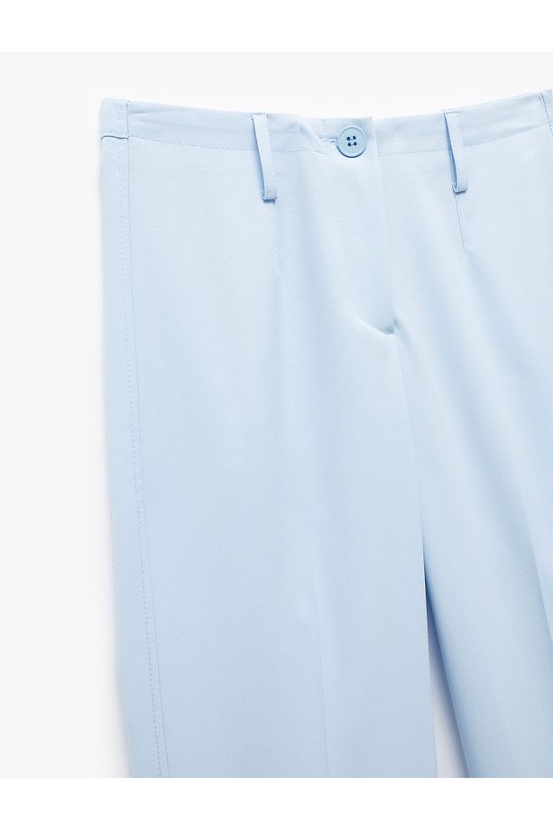 Yüksek Bel Düğmeli Düz Paça Kumaş Pantolon - 5