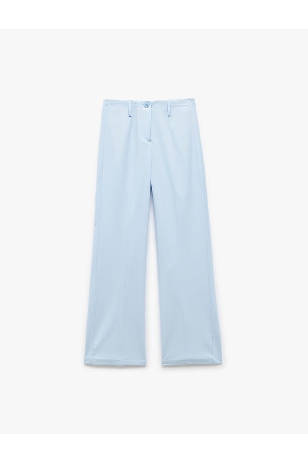 Yüksek Bel Düğmeli Düz Paça Kumaş Pantolon - 3