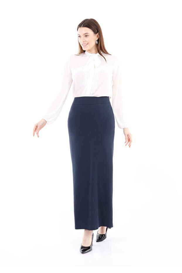 Maxi Boy Navy Blue Classic Skirt with Back Zipper and Slit