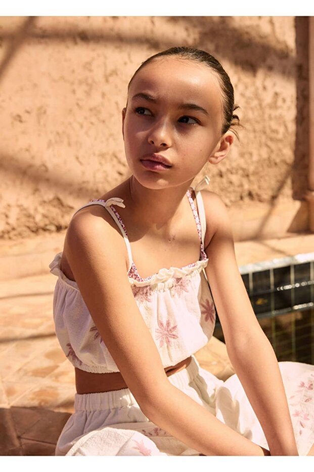 İşlemeli Crop Bluz - 5