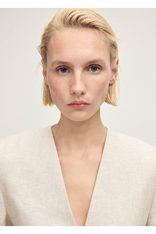 Kemerli keten blazer ceket - 7