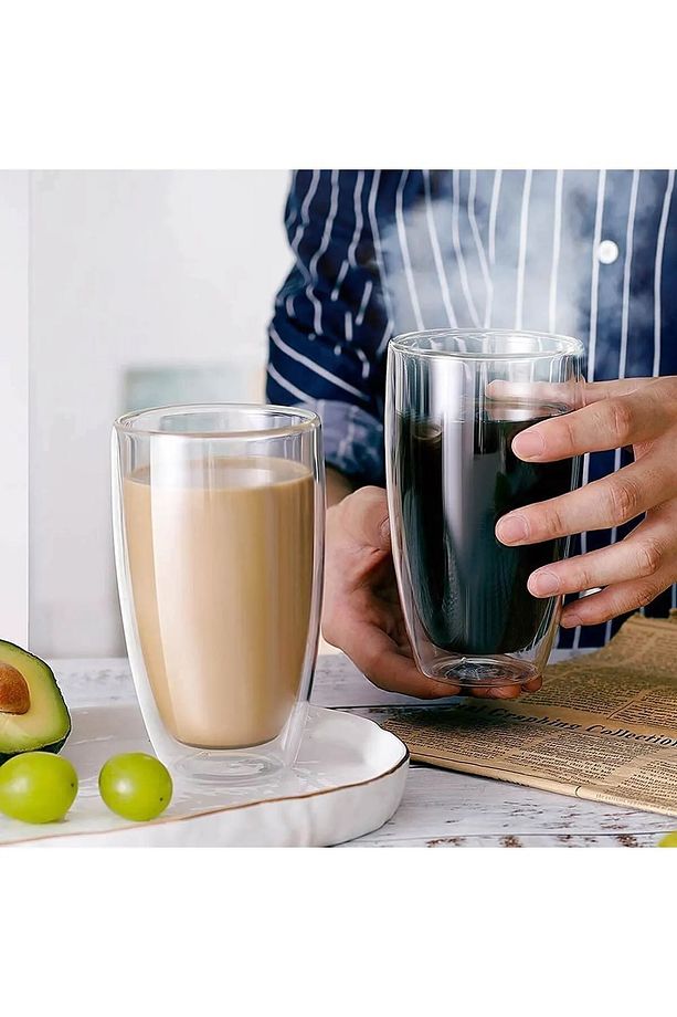 Mithra Life 2 Adet 500ml Çift Cidarlı Isı Yalıtımlı Cam Şeffaf Kupa Bardak Mıt1206 - 1