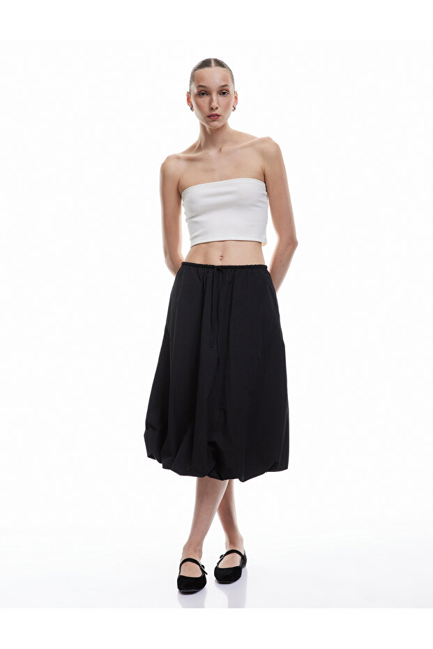 Parachute Fabric Long Balloon Skirt with Lace-Up Waist