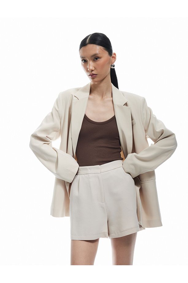 Regular Fit Pile Detaylı Cepli Keten Karışımlı Mini Şort - 2