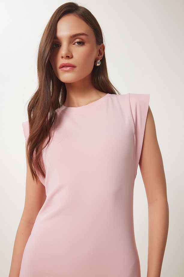 Basic Yazlık Midi Örme Elbise PEMBE LFW0004 - 3