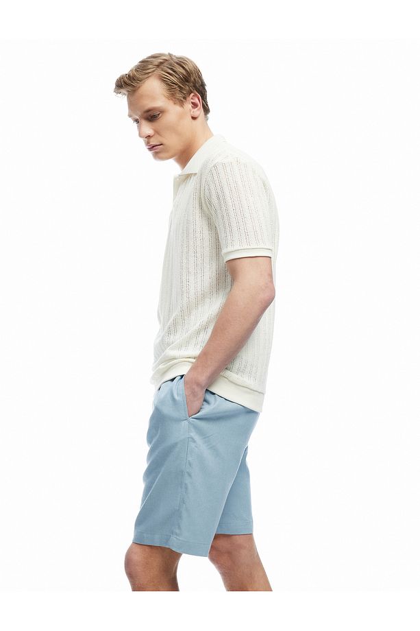 Cepli Keten Viskon Karışımlı Bermuda Oversize Beli Bağcıklı Yazlık Şort - 2