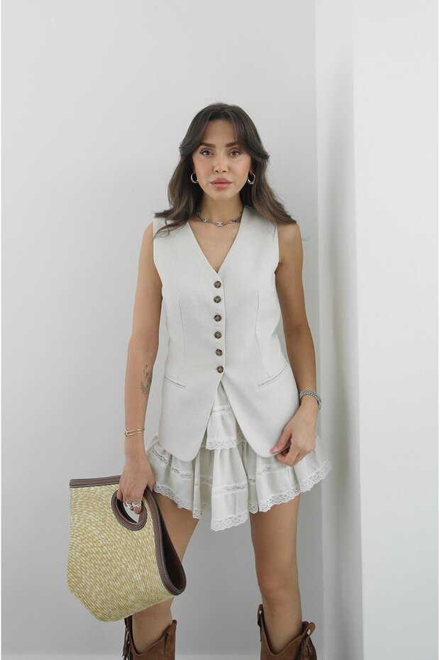Stone Color Greta Linen Vest