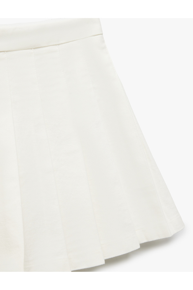 Cotton Zippered Basic Pleated Skirt - 3