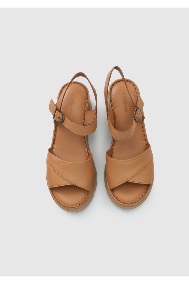 Taba Deri Kadın Topuklu Sandalet - 5