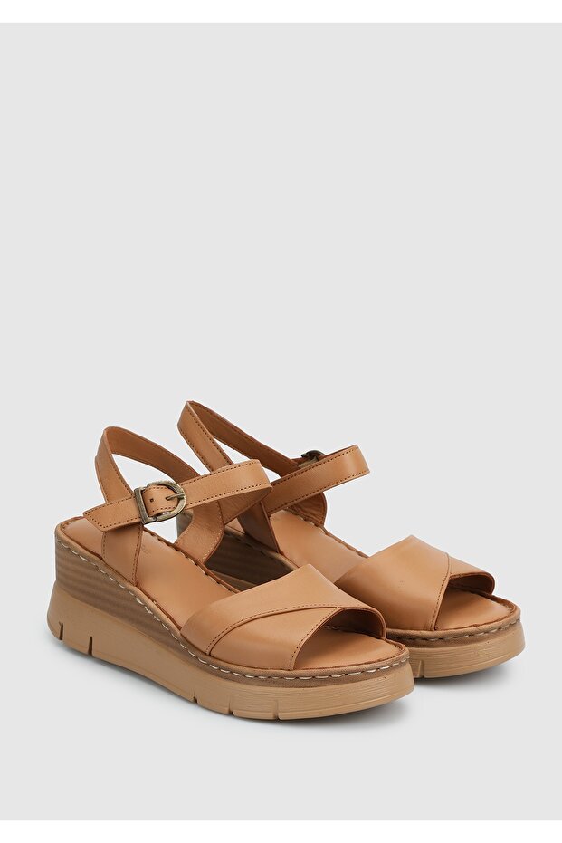 Taba Deri Kadın Topuklu Sandalet - 2
