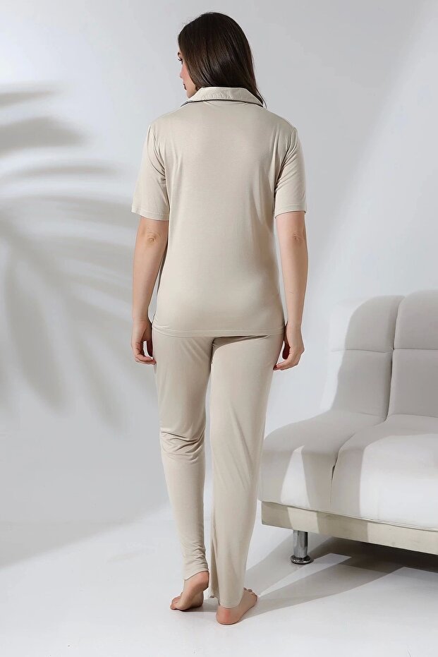 Hamile ve Lohusa Ekru İkili Pijama Takımı - 5