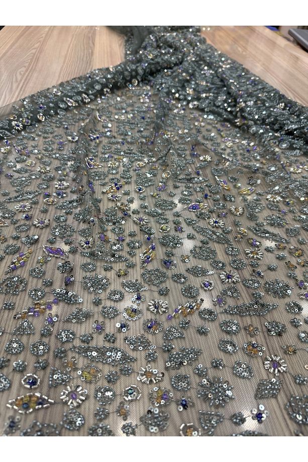 Taş Boncuk İşlemeli Dantel (1Adet=100cmx150cm) - 1