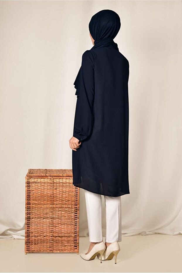 4878 Model Revers Tunic with Hidden Buttons and Accessories - 4