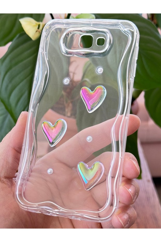 Galaxy J7 Prime Case 3D Heart Pearl Design Pattern Clear Silicone Cover with Camera Protection