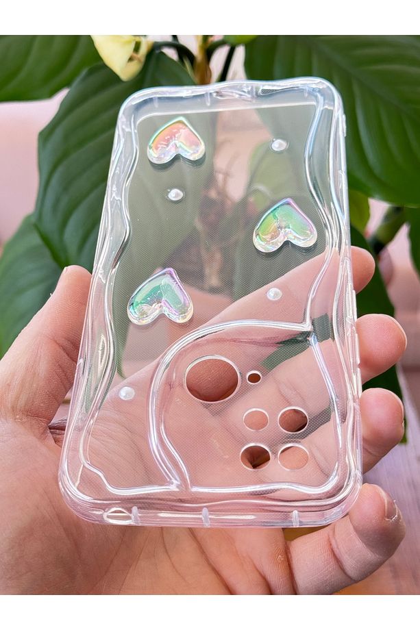 Xiaomi Redmi 10C/Poco C40 Kılıf 3D Kalpli İnci Tasarımlı Desenli Kamera Korumalı Silikon Kapak - 4