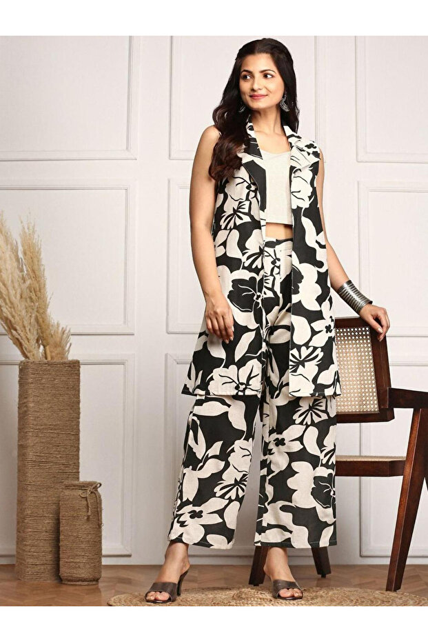 Floral Printed Cotton Blazer and Trousers Co-Ords