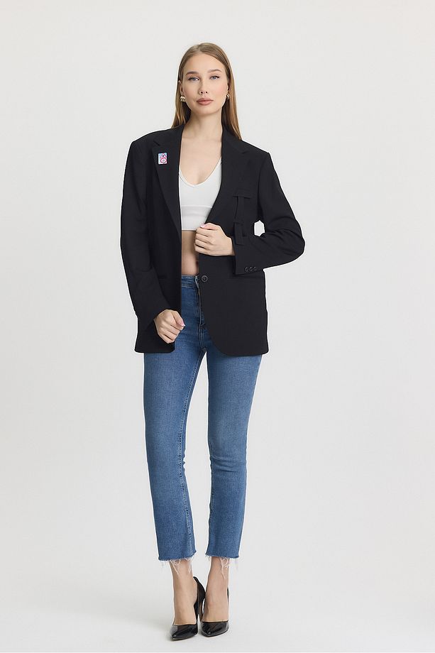 Siyah Çift Düğme Kapama Blazer Ceket - 3