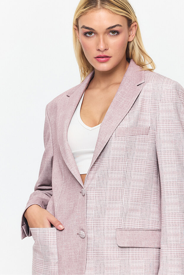 سترة بليزر بجيب مفصل وإغلاق بزر مزدوج - 1