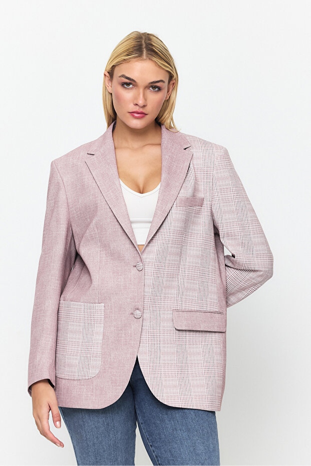 سترة بليزر بجيب مفصل وإغلاق بزر مزدوج - 3