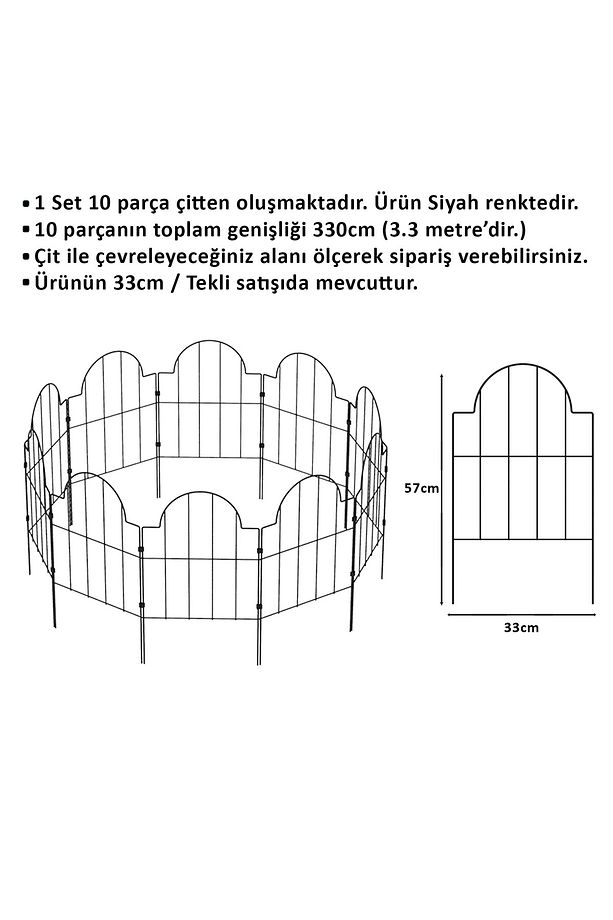 BAHÇE ÇİTİ 10'LU SET 330CM MODEL - 2 SİYAH - 2