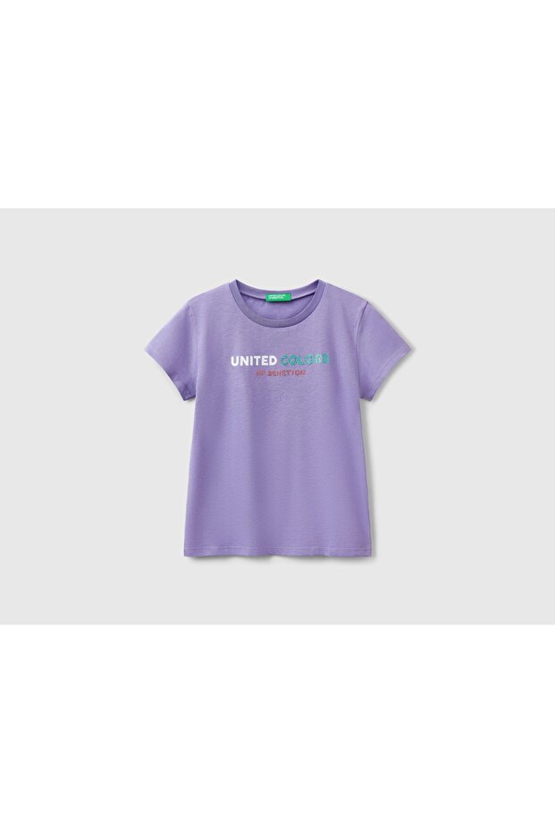 Girl's Glitter Logo Printed T-Shirt