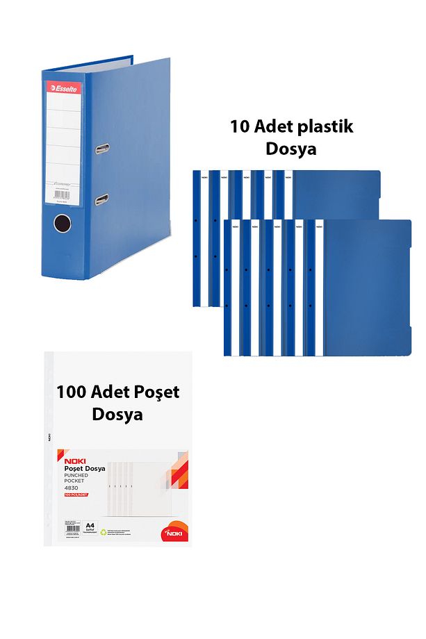 ofis seti - geniş klasör- 10 adet plastik dosya -100 lü poşet dosya - 1