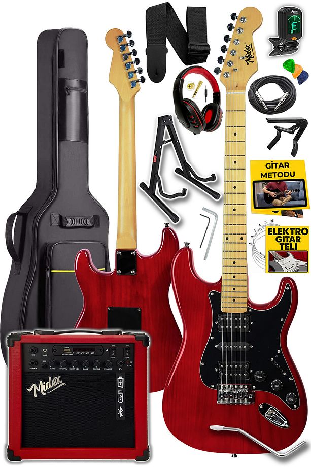 RPH-40RD-25AMP 25W Şarjlı BT Amfili Elektro Gitar Seti HSH Manyetik Maple Klavye - 1