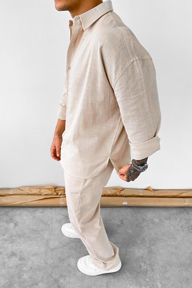 Taş Premium Keten Basic Oversize Gömlek - 3