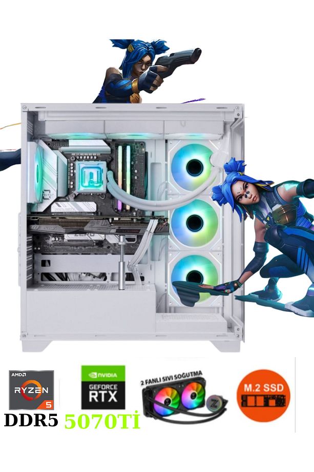 TKDEN-V68 R7-9700X 32GB DDR5 1TB SSD B650M RTX5070Tİ 16GB 240MM SIVI SOĞUTMA 750W PSU OYUNCU PC - 1