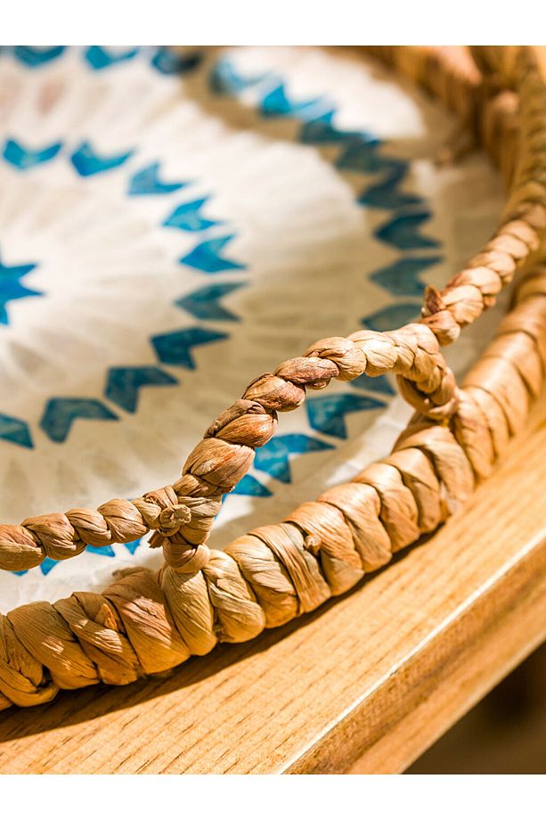Kahverengi Dekoratif Yuvarlak Hasır Tepsi 31 cm - 3